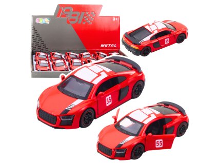 Sportovní auto – kovové, pull-back, světla a zvuky, červené, 1:43