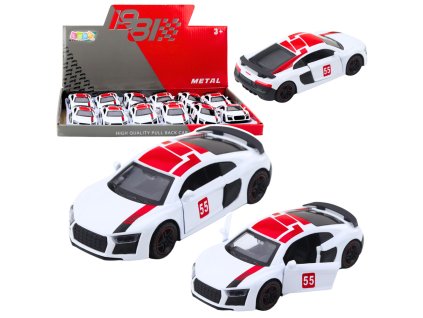 Sportovní auto – kovové, pull-back, světla a zvuky, bílé, 1:43