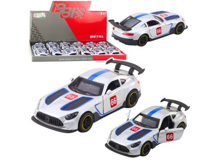 Kovové závodní auto s otevíracími dveřmi, stříbrné, 1:43