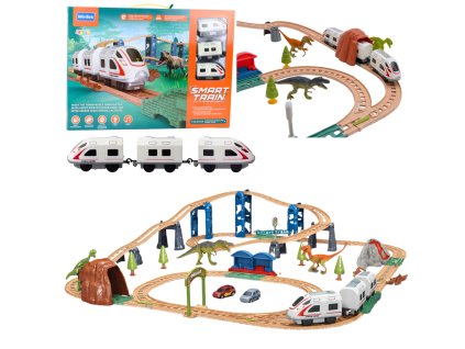 Elektrický interaktivní dinosauří vlak – vagóny, tunel, sopka, 95 cm