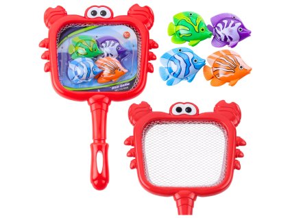 Rybářská sada – krab, cedník a barevné rybičky, 4 ks