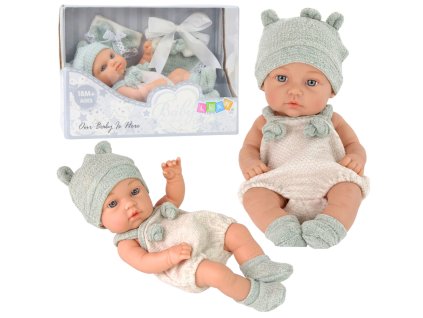 Panenka miminko – šedý outfit, čepička, bryndák, 18 cm