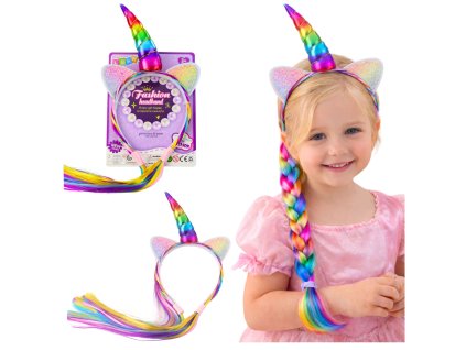 Čelenka s unicorn – barevná, s copánky