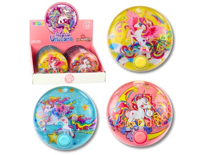 Vodní arkádová hra – unicorn, barevná, kruh 10 cm