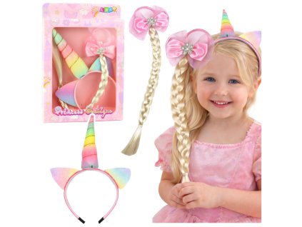 Sada čelenky s unicorn – cop a pastelová mašle