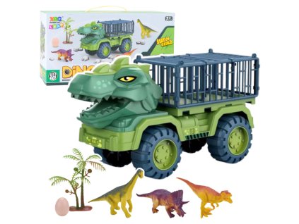 Kamion – přepravník aut s dinosaury, zelený, 15 ks