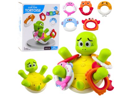 Interaktivní koupelnová hračka – želva s fontánkou a barevnými kruhy