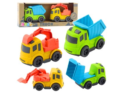 Sada stavebních vozidel – auta, náklaďák, sklápěč, bagr, BIO plast