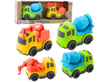 Sada stavebních vozidel – auta, domíchávač, náklaďák s hákem, BIO plast