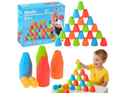 Vzdělávací dovednostní hra Fast Cups 3v1 – míčky a kelímky, 38 ks