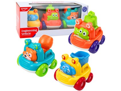 Sada stavebních vozidel se zvířátky pro batolata – barevná, 3 ks