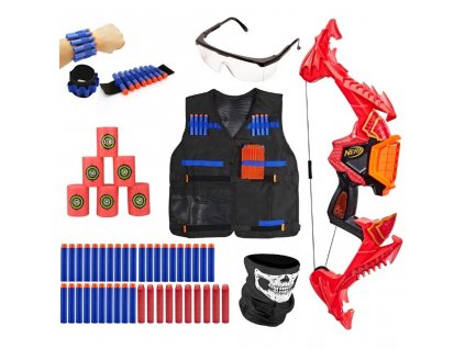 Nerf Elite Dragonpower Skyblaze luk F0809 + 30 šípů měkká hlava + vesta + terče + opasek na ruku + šátek + brýle