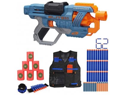 Nerf Elite 2.0 Commander E9485 + 50 šípů měkká hlava + vesta + páska na ruku + terče
