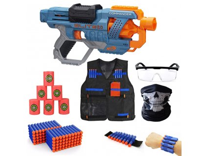 Nerf Elite 2.0 Commander E9485 + 100 šípů + vesta + šátek + brýle + páska na ruku + terče