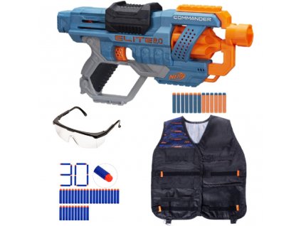 Nerf Elite 2.0 Commander E9485 + 30 šípů + vesta + ochranné brýle