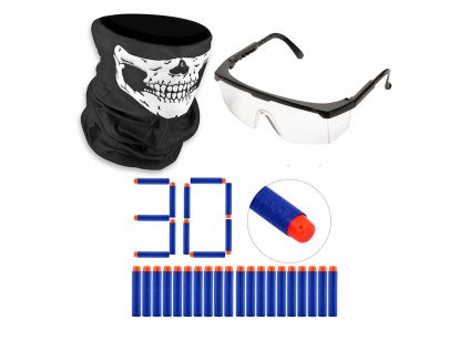Taktické brýle Nerf + šátek + 30 šípů
