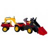 Traktor s přívěsem a pedálovou lžící Benson Red