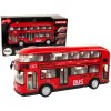 Červený dvoupatrový autobus s třecím pohonem