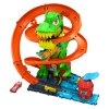 Hot Wheels City Hasičská Stanice T-Rexa zakroucená autodráha T-Rex Blaze Battle + vozidlo