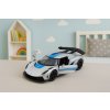 Sportovní auto – kovové, závodní, otevírací dveře, stříbrné, 1:32