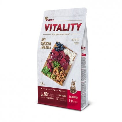 Akinu VITALITY Sterilizovaná kočka kuře/škvarky 1,5kg