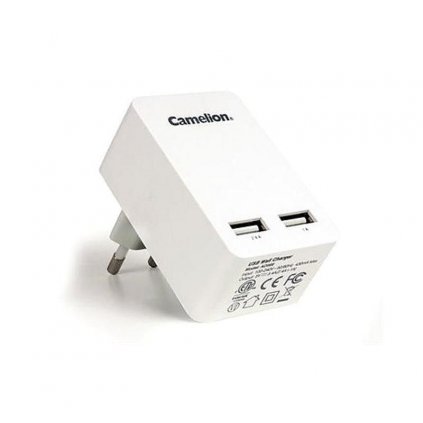 Camelion nabíječka do zásuvky AD569-DB, 2x USB 5V, 2,4A bílý