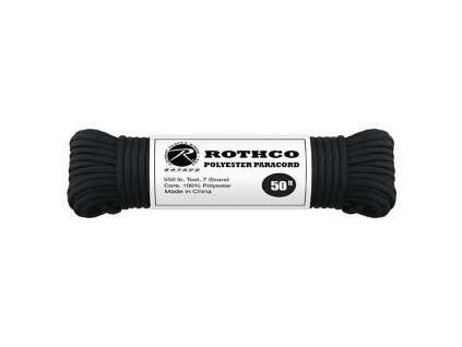 Rothco Šnúra PARACORD polyester 550LB 15m 4mm ČIERNA