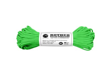 Rothco Šnúra PARACORD nylon 550LB 30m 4mm REFLEXNÁ ZELENÁ