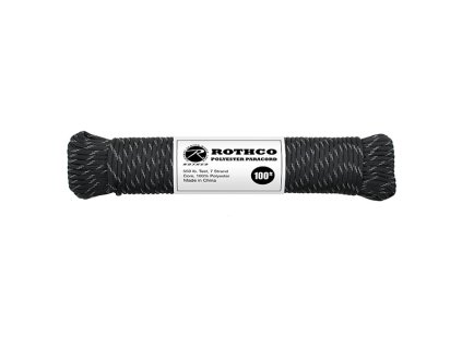 Rothco Šnúra PARACORD polyester 550LB 30m 4mm ČIERNA/REFLEXNÉ NITKY (Farebný variant ČIERNA/REFLEXNÉ NITKY)