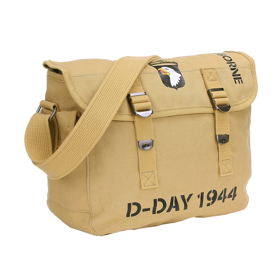 Taška cez rameno 101st AIRBORNE WWII plátená PIESKOVÁ
