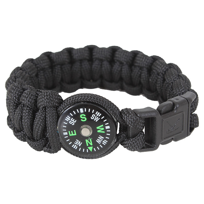 Náramok SURVIVAL Paracord s kompasom ČIERNY veľ7: 7,3