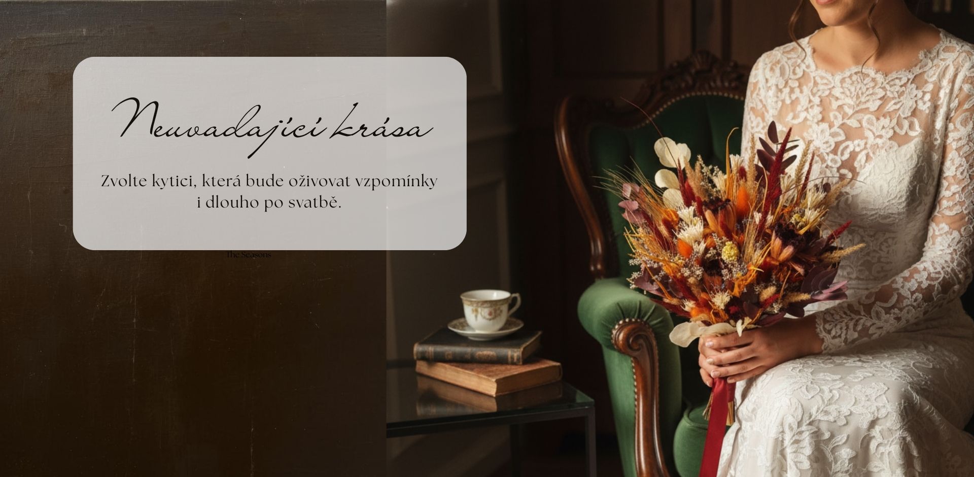 podzimní svatební kytice vínová a oranžová