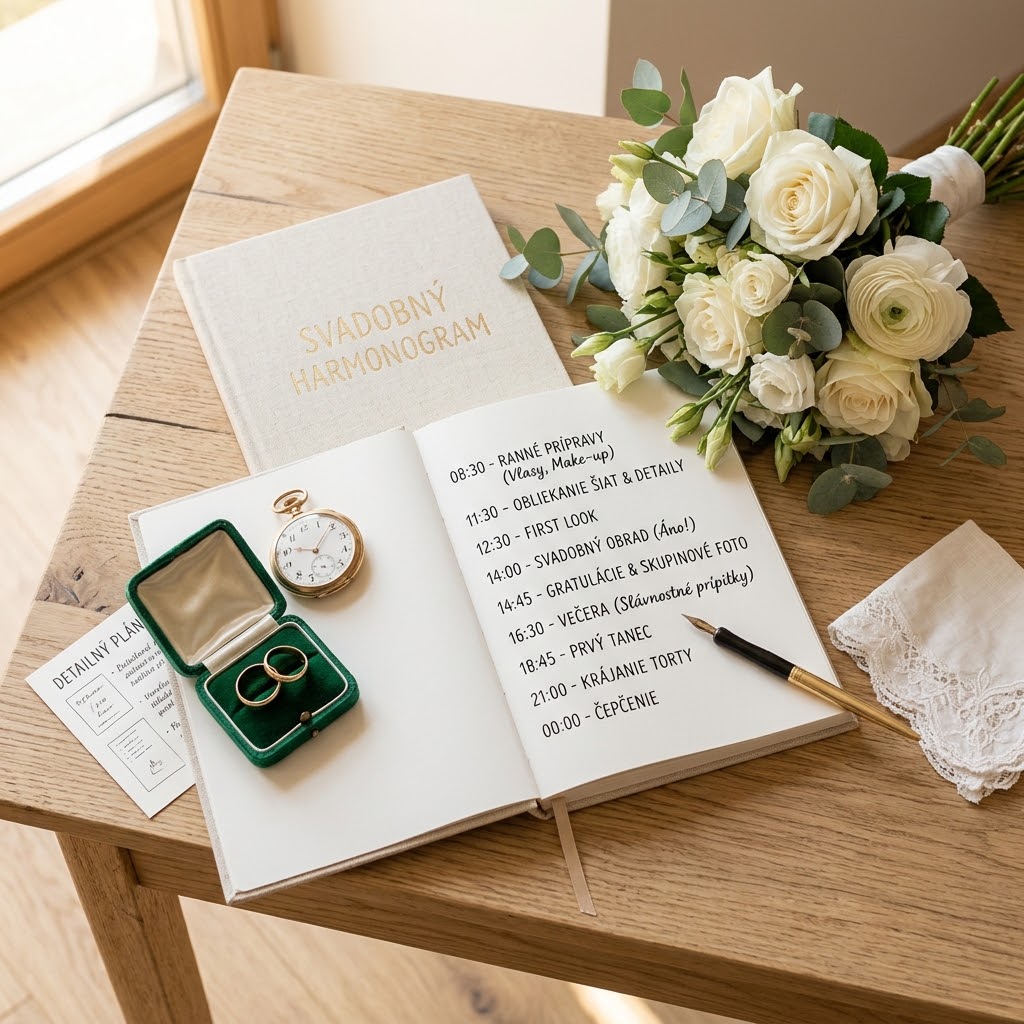 Harmonogram svadobného dňa krok za krokom: Vzorový časový plán bez stresu a sklzu ⏰👰‍♀️