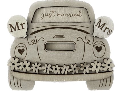 Malá drevená obálka „Just Married“ – elegantný spôsob darovania peňazí na svadbu