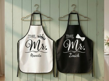 Sada kuchynských zástery Mr. & Mrs. – Štýlový darček pre novomanželov