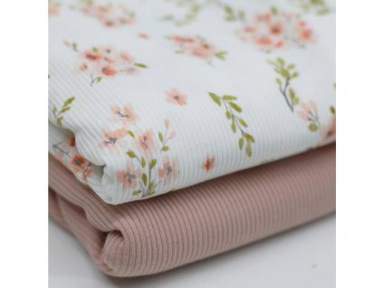 Úplet – Žebrovaný úplet - Růžové kytky Švadlenka Madlenka