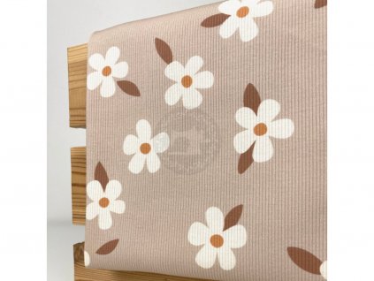 Látka – Mušelín - Květy na béžové Švadlenka Madlenka