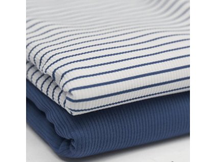 Úplet – Žebrovaný úplet - modré proužky Švadlenka Madlenka