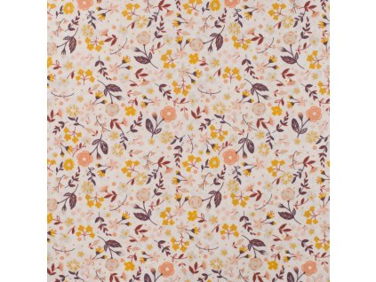 Látka – Bio Popelín - Kytičky na béžové Švadlenka Madlenka