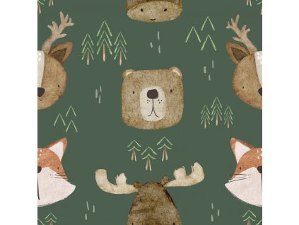 Softshell - Zvířecí hlavy na zelené | Švadlenka Madlenka