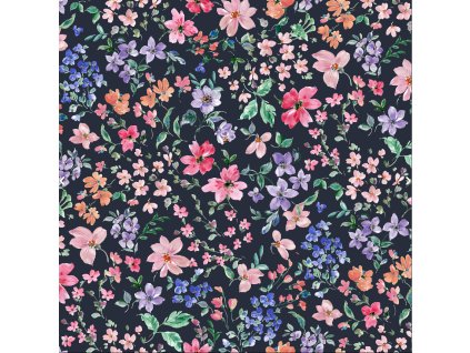 Teplákovina – Teplákovina - Květy na tmavě modré Švadlenka Madlenka