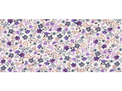 Úplet – Žebrovaný úplet - Drobné kvítky fialová Švadlenka Madlenka