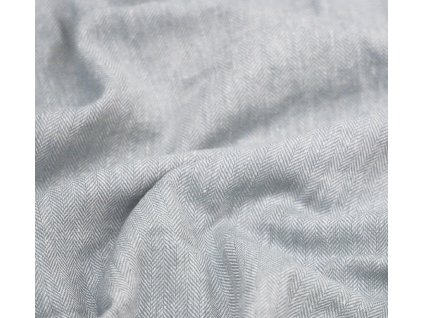 Látka – Len s bavlnou - Rybí kost světle modrá Švadlenka Madlenka