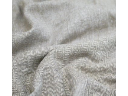 Látka – Len s bavlnou - Rybí kost taupe Švadlenka Madlenka