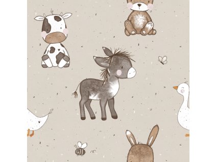 Teplákovina – Teplákovina - Zvířátka z farmy - Taupe 0,26 m Švadlenka Madlenka