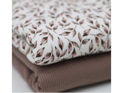 Žebrovaný úplet - Mauve lístky – žebrovaný úplet | Švadlenka Madlenka