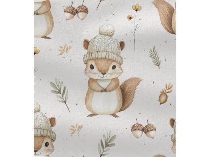 Žebrovaný úplet -  Veverka v kulichu – detail vzoru a struktury látky ze Švadlenka Madlenka.