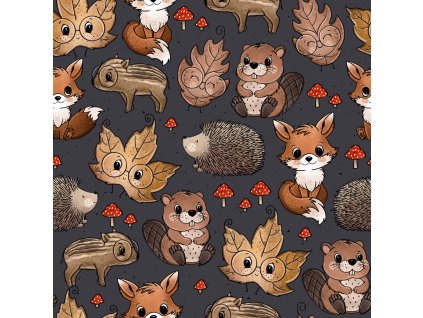 Žebrovaný úplet -  Lesní zvířátka s lístečky – žebrovaný úplet | Švadlenka Madlenka