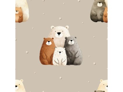 Úplet – Žebrovaný Úplet - Medvědí rodinka taupe Švadlenka Madlenka
