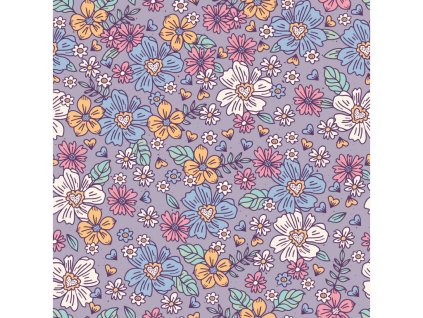 Softshell - Barevné kytičky na fialové